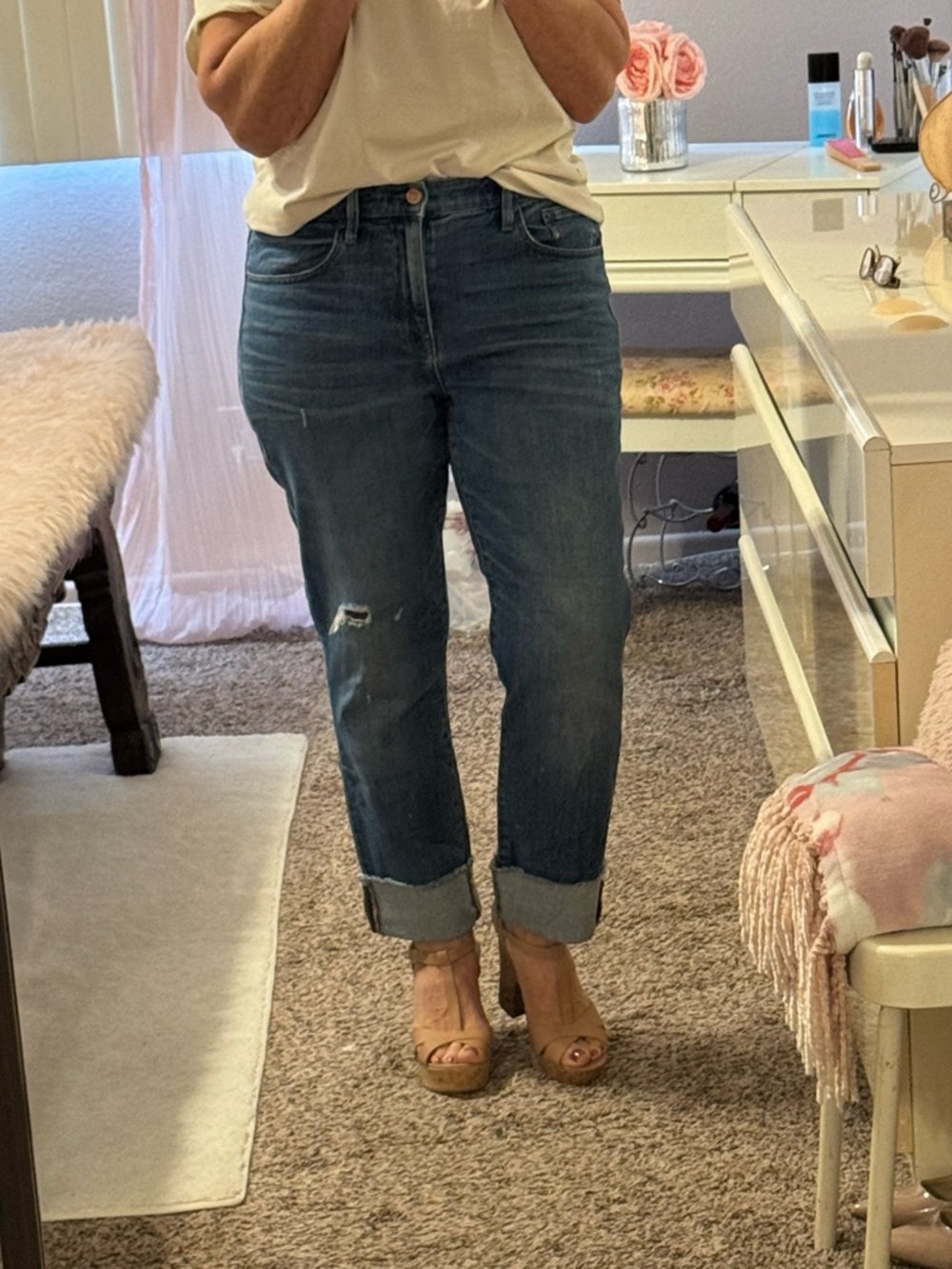 J. Crew Dark Blue Boyfriend Cuffed Jeans